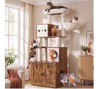 Arbre à Chat - FEANDREA - Moderne avec Cache-litière Tour de Jeu et Griffoir - 183 cm - Marron Rustique