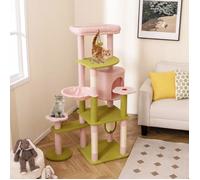 Arbre à chat floral 58"" rose - niveaux multiples perchoir condo hamac griffoirs sisal plateformes fleurs stable
