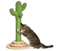 Pawhut Arbre à chat Cactus griffoir en sisal naturel avec pompon et plateforme Ø32×60 cm Vert