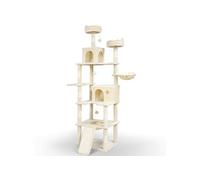 VOUNOT® Arbre à Chat Géant avec Griffoir Arbre à Grimper pour Chat Centre d’Activités avec 2 Niches et 3 Plateformes pour Félins Accessoires Inclus Hauteur 215 cm Beige