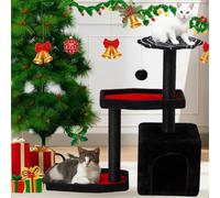Arbre à chat gothique avec lit pour chat, 81,3 cm, cercueil pour chat, lit cercueil, 3 griffoirs en sisal, jouet suspendu pour chat, tour à chat d'Halloween, perchoir d'arbre à chat noir, tour d'arbre