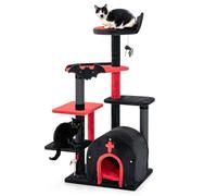 Arbre à Chat Gothique Lot de 1 58 x 48 x 134 cm avec 6 Niveaux d'activités et Ambiance Cosy en Tissu Peluche Noir et Rouge 20_0010130
