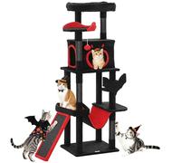 Arbre à chat gothique PawHut, tour à chat multi-niveaux de 152 cm pour grands chatons d'intérieur avec 1 lit cercueil, 1 hamac, 1 abri, 2 perchoirs, griffoirs en sisal, 1 rampe de grattage,