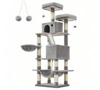 Arbre À Chat, Grande Tour De Jeux, Hauteur 168 Cm, Avec 13 Griffoirs, 1 Planche À Griffer, 2 Plate-Forme, 2 Niches, Gris Clair