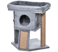 PawHut Arbre à Chat, Tour de Jeux pour Chats, Hauteur de 57 cm, avec griffoir en Jute, Niche, Plateforme et Balle de Jeu, Arbre à Chat en Tissu Peluche Gris Clair