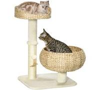 Pawhut Arbre à chat griffoir 2 niveaux, hauteur 72 cm, poteau sisal, niche et plate-forme, beige