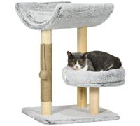 Arbre À Chat Griffoir Chanvre Naturel Panier Plateforme D'observation Jeu Boule Suspendue Bois Panneaux Peluche Gris