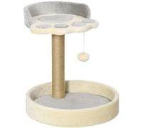 Pawhut Arbre à chat en forme de patte – 2 plateformes, pompon suspendu, peluche – Gris