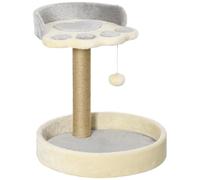PawHut Arbre à Chat griffoir grattoir en Forme de Patte avec 2 Plateformes et Un Pompon Suspendu recouvert de Peluche - Gris