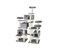 Arbre à chat - TECTAKE - Mobilier pour chat ENTISSAR avec griffoir et 4 cabanes 138 x 60 x 214 cm - Gris