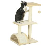 Arbre À Chat Griffoir Grattoir Design Jeu Boule Suspendue 2 Plateformes Peluche Sisal Naturel Crème