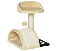 Arbre À Chat Griffoir Grattoir Design Jeu Boule Suspendue + Plateforme Peluche Sisal Naturel Beige