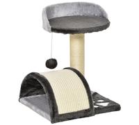 Arbre À Chat Griffoir Grattoir Design Jeu Boule Suspendue + Plateforme Peluche Sisal Naturel Gris