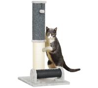 Arbre À Chat - Griffoir Grattoir H.85 Cm - Jeu Boule, Bande Massante - Sisal Naturel Peluche Gris