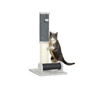 Arbre à chat - griffoir grattoir H.85 cm - jeu boule, bande massante - sisal naturel peluche gris