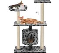 Arbre à chat griffoir grattoir niche jouet animaux peluché en sisal 95 cm gris motif de pattes Gris