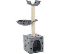 Arbre à chat griffoir grattoir niche jouet animaux peluché et sisal 105 cm empreintes de pattes gris
