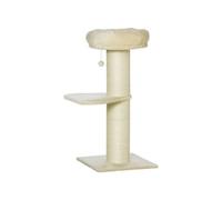 PawHut Arbre à chat griffoir sisal naturel 2 plateformes, panier et boule peluche beige