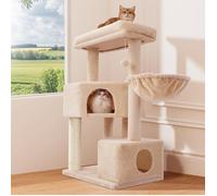 Arbre à chat griffoir XXL - LEVYS - 105 cm - 4 niveaux - Beige - Poteaux en sisal - Condo spacieux - Hamacs inclus