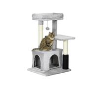 Arbre à chat griffoirs sisal naturel et massant grande niche plateforme panier jeu boule suspendue peluche gris Gris G