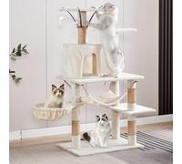 Arbre à Chat grimpant, Petit Arbre à Chat, Niche à Plusieurs Niveaux en Peluche avec 5 griffoirs, 4 perchoirs, Grotte, hamac, 3 Souris en Peluche