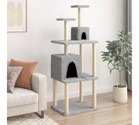 Arbre à Chat Gris Clair 167 cm avec griffoirs en sisal, Tour pour Chats Tout-en-Un avec 2 Maisons et Plates-Formes, Peluche épaisse et Douce, poteaux en sisal Naturel résistants