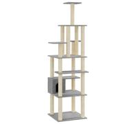 Arbre à chat gris clair 183 cm avec griffoirs en sisal pour chat pour grimper, gratter et se reposer - Comprend une maison confortable et un siège en peluche