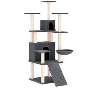 Arbre à chat gris foncé avec colonnes en sisal, hauteur de 154 cm, surfaces de couchage en peluche, grottes, échelle et niche, arbre d'escalade d'intérieur pour jouer, dormir et entretenir les griffes