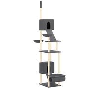 Arbre à chat gris foncé avec sisal, peluche et bois naturel, hauteur réglable de 277 à 303 cm, arbre à escalade avec hamac, grotte, surfaces de couchage pour chat, protection de meubles d'intérieur et