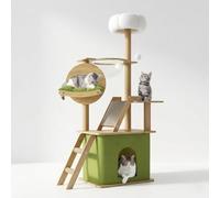 Arbre a Chat Haut 150cm-Avec 1Capsule Spatiale, 1 Maison pour Chat, 1Planche à gratter pour Chat, 1Hamac pour Chat, 1Plateforme de Saut en Peluche,1balle Jouet,1Coussin Vert (Couleur Vert)