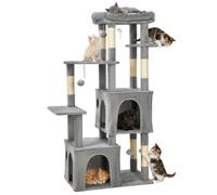 Arbre à Chat Haut 155cm très Solide, Multi-Niveaux adapté aux Grands Chats et Maine Coon. Doté d'un Grand perchoir, Deux niches spacieuses, poteaux sisal et Jouets Pendants, Parfait pour Les Chats