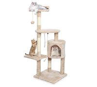 Arbre à Chat Hauteur 112 cm,Tour de Jeux pour Chats avec 3 Poteaux en Sisal,2 Plateformes,1 Nid Douillet,1 Pompons,Multi-Niveaux,Beige Clair Convient aux Chats de Petite et Moyenne Taille (Beige)