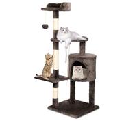 Arbre à Chat Hauteur 112 cm,Tour de Jeux pour Chats avec 3 Poteaux en Sisal,2 Plateformes,1 Nid Douillet,1 Pompons,Multi-Niveaux,Beige Clair Convient aux Chats de Petite et Moyenne Taille (Brun)