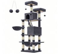 Arbre À Chat, Hauteur 168 Cm, Avec 13 Griffoirs, 1 Planche À Griffer, 2 Plate-Forme, 2 Niches, Panier, Hamac, Gris Foncé