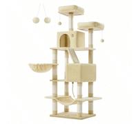 Arbre à Chat, Hauteur 168 cm, avec 13 Griffoirs, 2 Plate-Forme, 2 Niches, Panier, Hamac, Pompon, Tissu Peluche, Multi-Niveaux pour Chat d'Intérieur, Beige [168 cm de haut, des plaisirs sans fin] 168 c