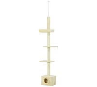 PawHut Arbre à Chat Hauteur réglable de 230 à 260 cm Tour de Jeux pour Chat Poteau à griffer 4 Niveaux d'activités avec Niche Peluche Beige
