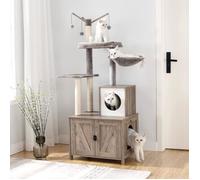 Arbre à Chat - HOOBRO - avec Maison de Litière -Tour et Mobilier d'Intérieur Tout-en-Un -Bâton Taquin à Pompon Amovible - Grège