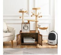 Arbre à Chat - HOOBRO - Maison de Litière en Bois - Marron Rustique - 70x48x132 cm - Grand pour Chats