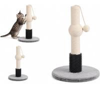 Arbre à Chat - Jouet Chat - Arbre à griffer Alize Gris et Blanc - Peluche Douce - Corde à griffer en Coton - Surface de Massage en TPR - Jouet Suspendu - 30 x 30 x 52,5 cm