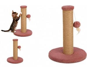 Arbre à Chat - Jouet Chat - Arbre à griffer Riba Vieux Rose - Corde en Jute - Base rembourrée - Jouet avec Plumes - 33,5 x 33,5 x 45 cm