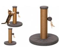 Arbre à Chat - Jouet Chat - Arbre à griffer Velvi Gris Clair - Corde en Jute - Base rembourrée - Jouet avec Plumes - 38,5 x 38,5 x 60 cm