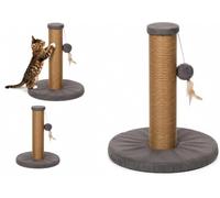 Arbre à Chat - Jouet Chat - Arbre à griffer Velvi Gris Clair - Corde en Jute - Base rembourrée - Jouet avec Plumes - 33,5 x 33,5 x 45 cm