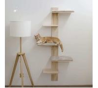 Kerbl Arbre à chat mural Timber 150 cm, bois massif, coussins amovibles, sisal, naturel/taupe