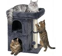 Arbre à chat - LEVYS - 3 étages - 2 maisons pour chats - 48x40x70 cm - Gris foncé - Anti-rayure