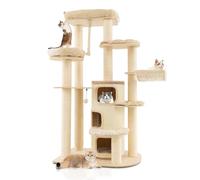 Arbre à Chat Moderne 95 x 68 x 173 cm 3 Niveaux spacieux 2 perchoirs Confortables en Bois Massif Beige 20_0020116