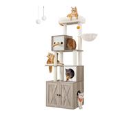 Arbre à Chat Moderne avec Cache-litière Tour de Jeu griffoir avec Maison de Toilette 185 cm Niche Plateforme Tapis lavables Gris 12_0003865