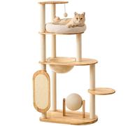 Arbre à chat moderne avec griffoir, arbre à chat en bois massif pour chats d'intérieur avec nid en coton, capsule spatiale, balle à griffer et planche