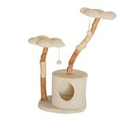 Arbre À Chat Moderne De 148 Cm, Griffoir en Bois Massif Naturel, Niche À Plusieurs Niveaux avec Jouets Suspendus, Château D'intérieur pour Chats Adultes De Grande Taille