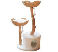 Arbre à chat moderne en bois pour chats d'intérieur, haut meuble d'escalade avec griffoirs, copropriété, lits et balles jouets, coussins lavables inclus