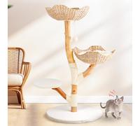 Arbre à chat moderne en bois véritable pour chats d'intérieur et grands adultes, niche en bois robuste, tour d'escalade pour chaton avec griffoir et lit, meuble de luxe bohème unique Leo & Lexi